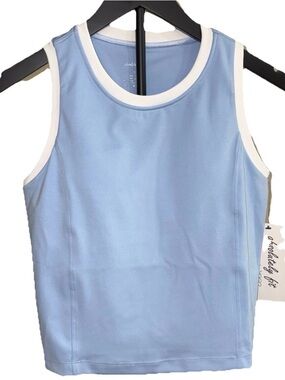 Absolutely Fit Sky Blue Athletic Tank Top White Trim Size S NWT Built In Bra
